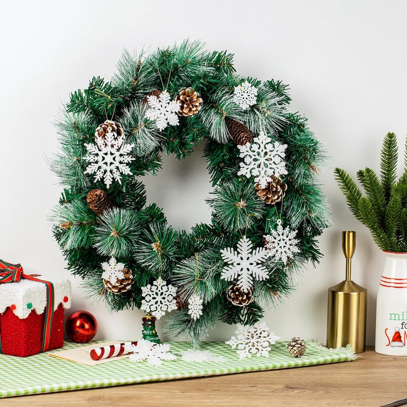 Fessary 48pcs White Plastic Snowflake Decorations Christmas Tree Ornaments Glitter Snow Flakes Ornaments Christmas Indoor Winter Wonderland Decor?3 Sizes? 3Styles - Image 4